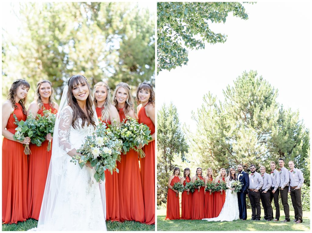 The Best Boise Wedding Photographers, Denise and Bryan Photography. Burnt orange wedding colors bridal party 
