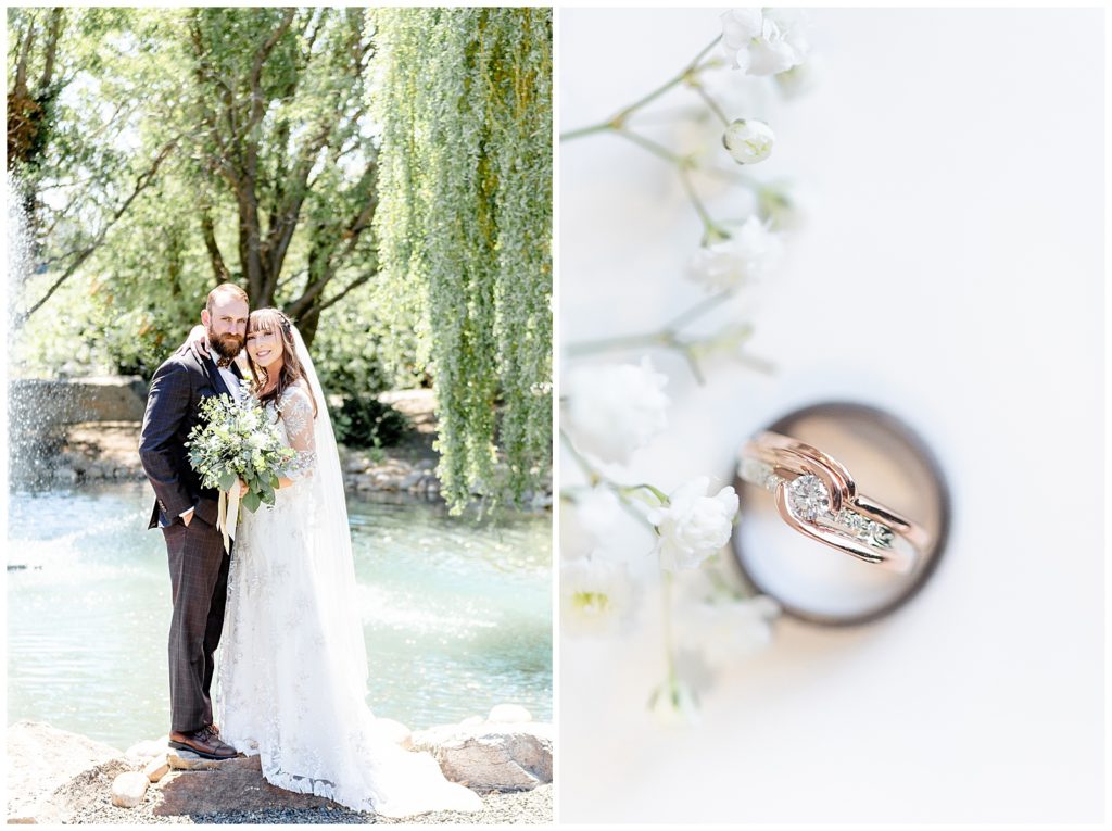 The Best Boise Wedding Photographers, Denise and Bryan Photography. Pond wedding photo and ring shot