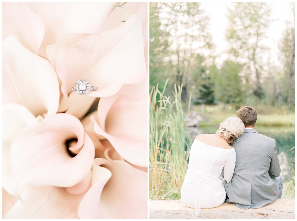 Sun Valley Wedding Photographer Denise and Bryan Photography, bouquet of lilies, pond photos