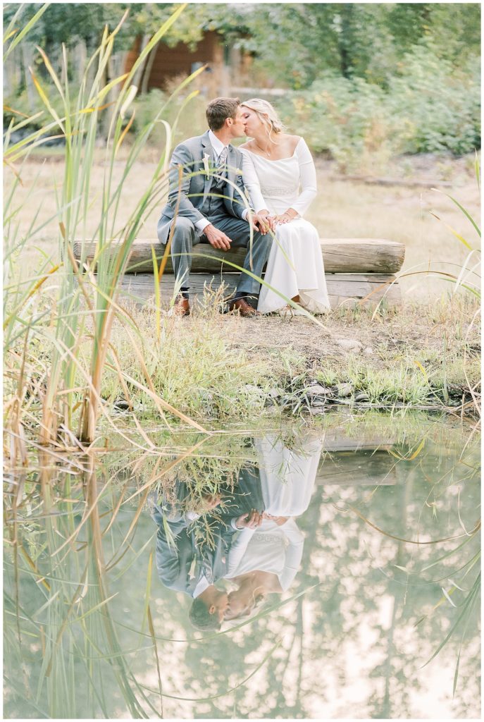 Sun Valley Wedding Photographer Denise and Bryan Photography, golden hour sunset photos, pond photos, reflection